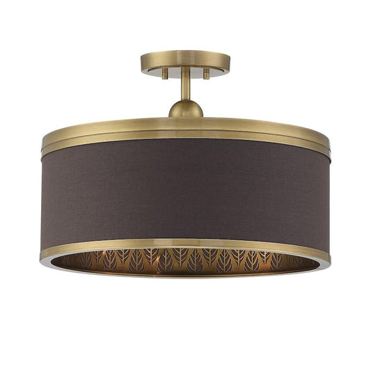 Splendour 19 in. 4-Light Aged Antique Brass Semi-Flush Mount with Chocolate Linen Shade