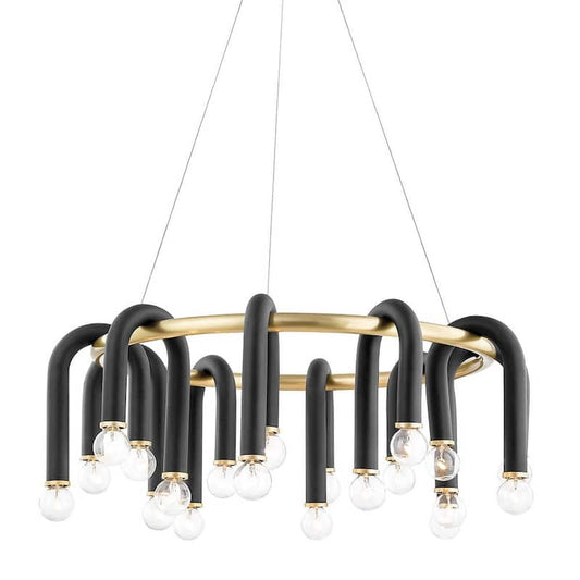 Whit 20-Light Aged Brass and Black Chandelier