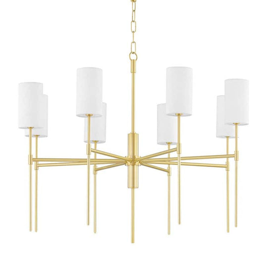 Olivia 8-Light Aged Brass Chandelier with White Belgian Linen Shade