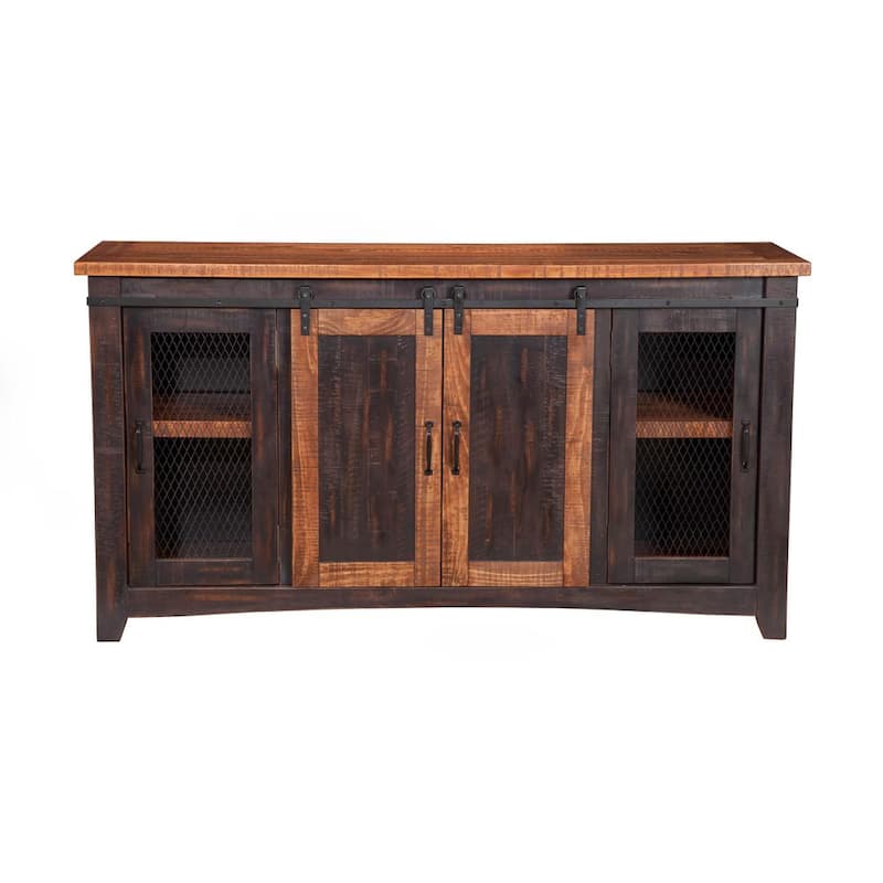 Santa Fe Antique Black and Age Distressed Pine Metal TV Stand Fits TVs Up to 70 in. with Cable Management