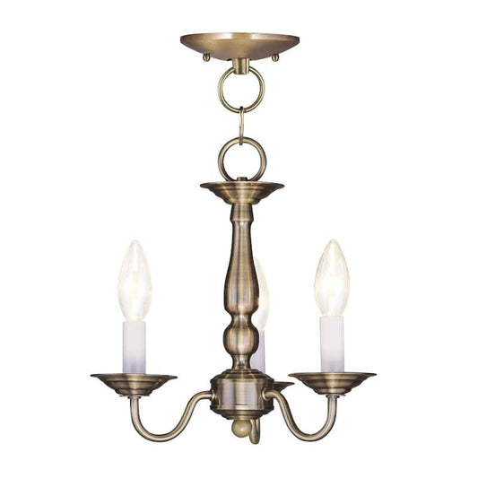 Williamsburgh 3 Light Antique Brass Convertible Mini Chandelier/Ceiling Mount