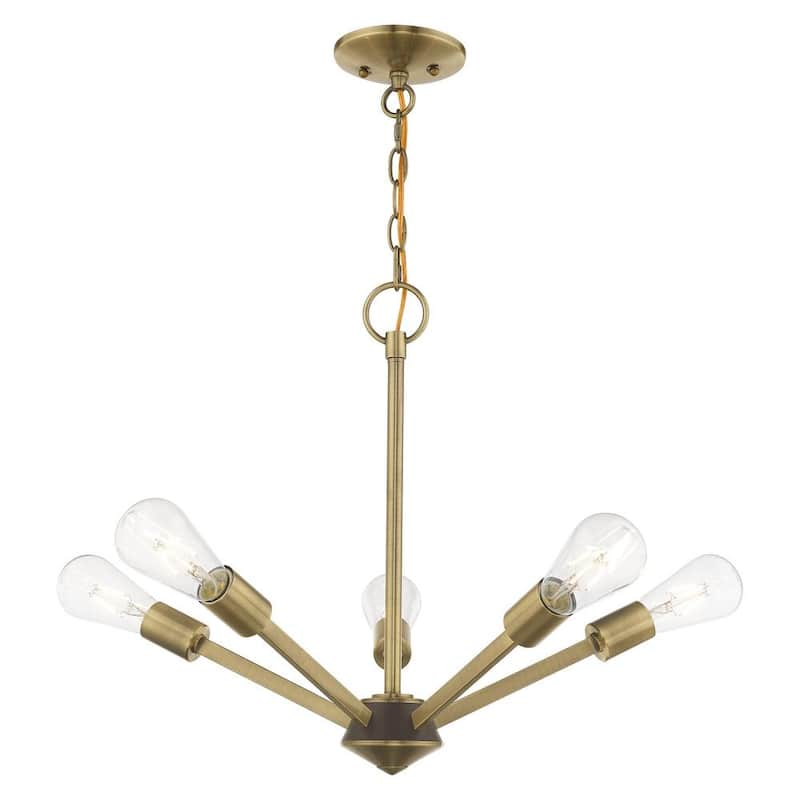 Prague 5 Light Antique Brass with Bronze Accents Chandelier