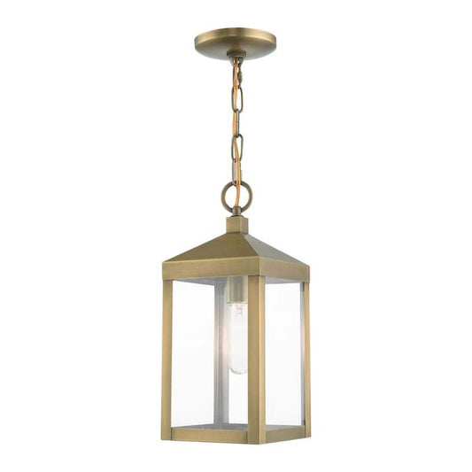 Nyack 1 Light Antique Brass Outdoor Pendant Lantern