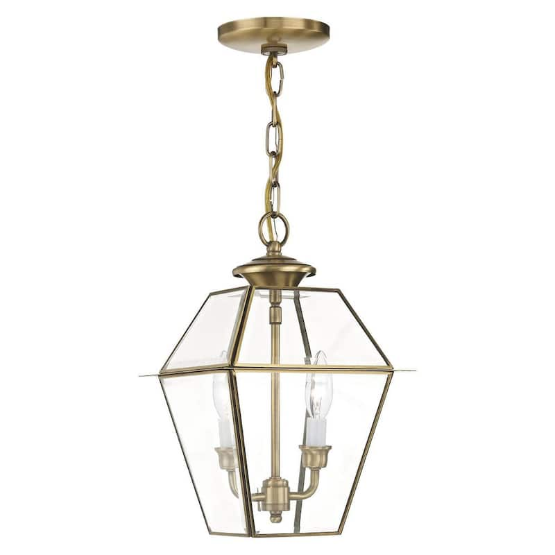 Westover 2 Light Antique Brass Outdoor Pendant Lantern