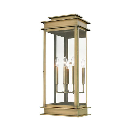 Princeton Antique Brass Non Motion Sensing Outdoor Hardwired Wall Lantern Sconce with No Bulbs Included