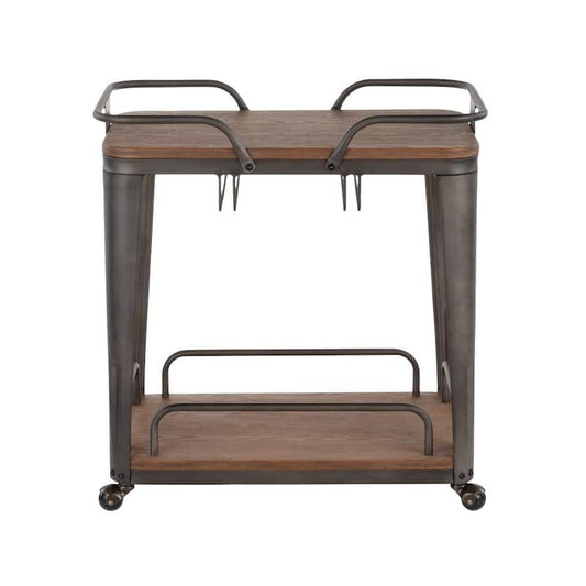 Oregon Antique Metal and Espresso Wood Bar Cart