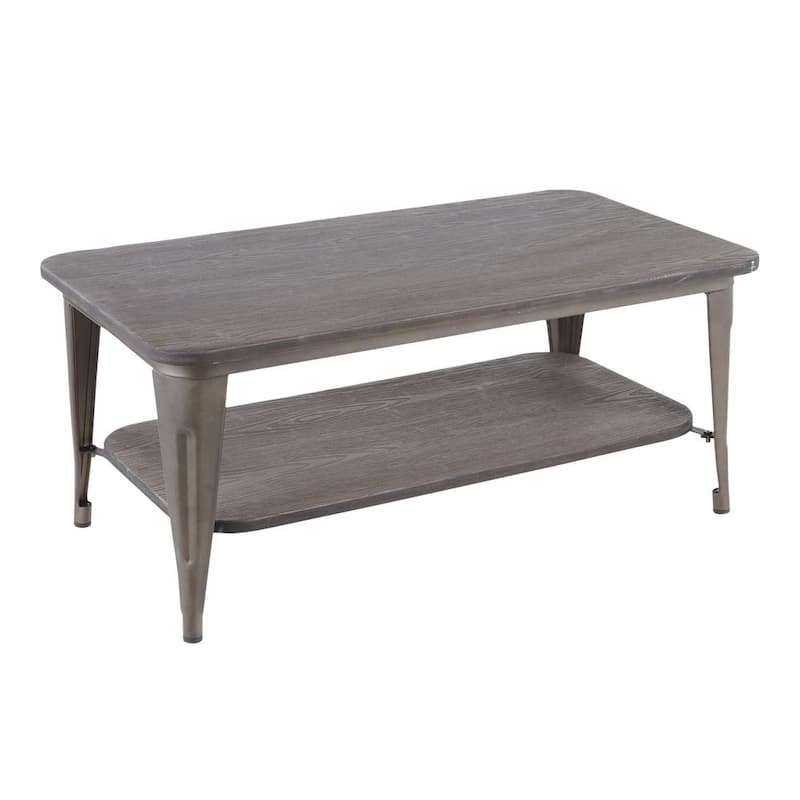 Oregon Industrial-Farmhouse Antique Metal and Espresso Wood Coffee Table