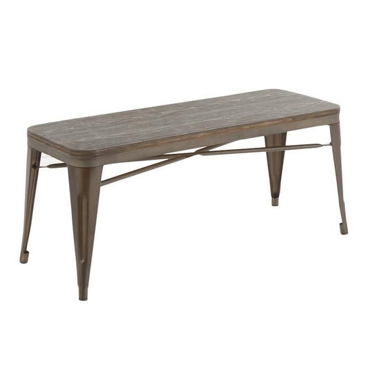 Oregon 17.5 in. Antique Metal and Espresso Wood Backless Bench