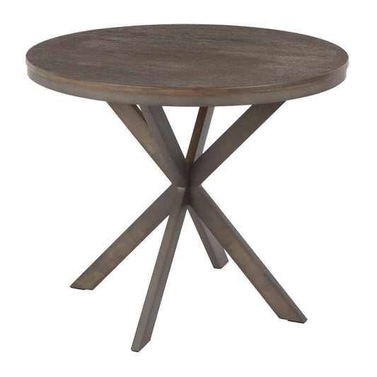 X Pedestal Industrial Dinette Table in Antique Metal and Espresso Wood - 1-Piece