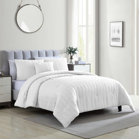 4-Piece Microfiber White King Embellished Comforter Set Hadley