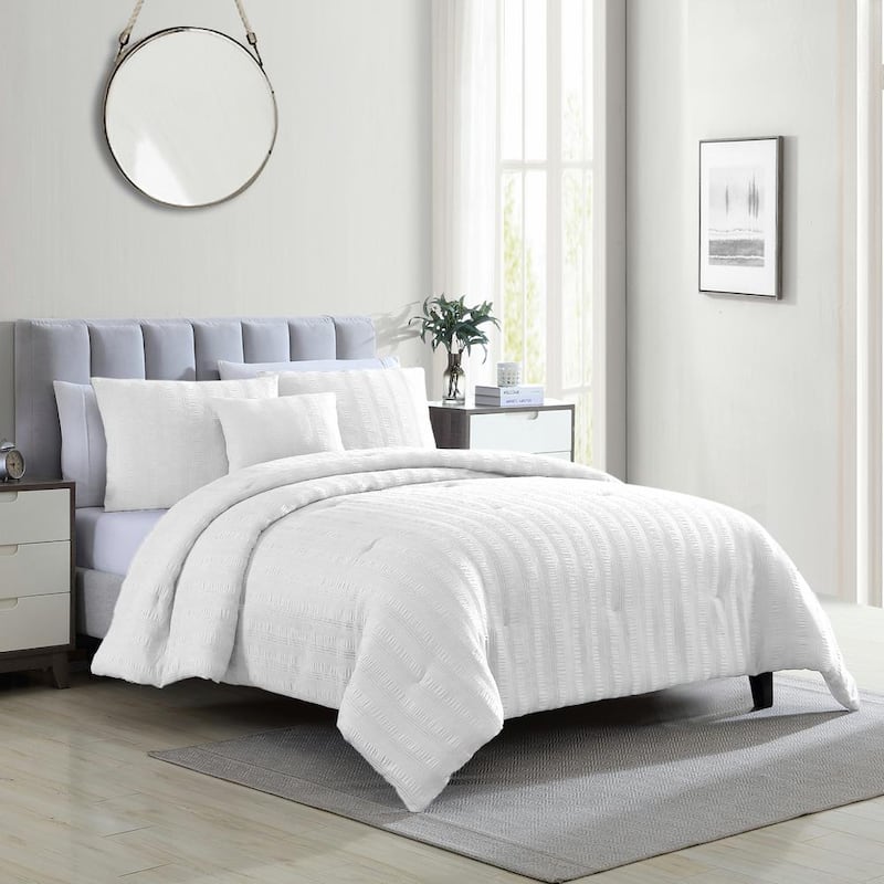 4-Piece Microfiber White Queen Embellished Comforter Set Hadley