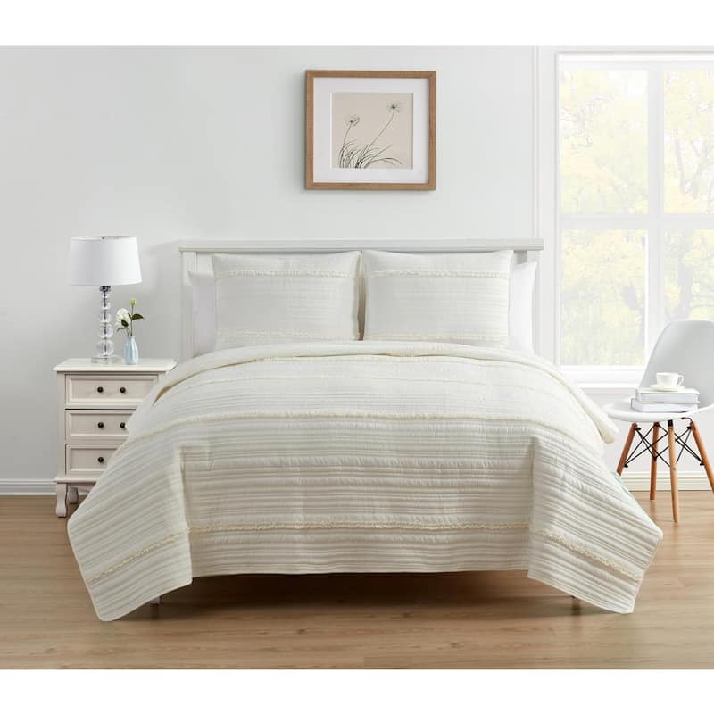 2-Piece White Whisper Ruffle Microfiber Twin Quilt Set