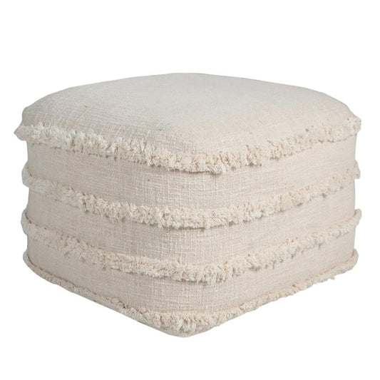 Solid Beige 18 in. x 18 in. x 14 in. Textured Stripe Pouf Ottoman