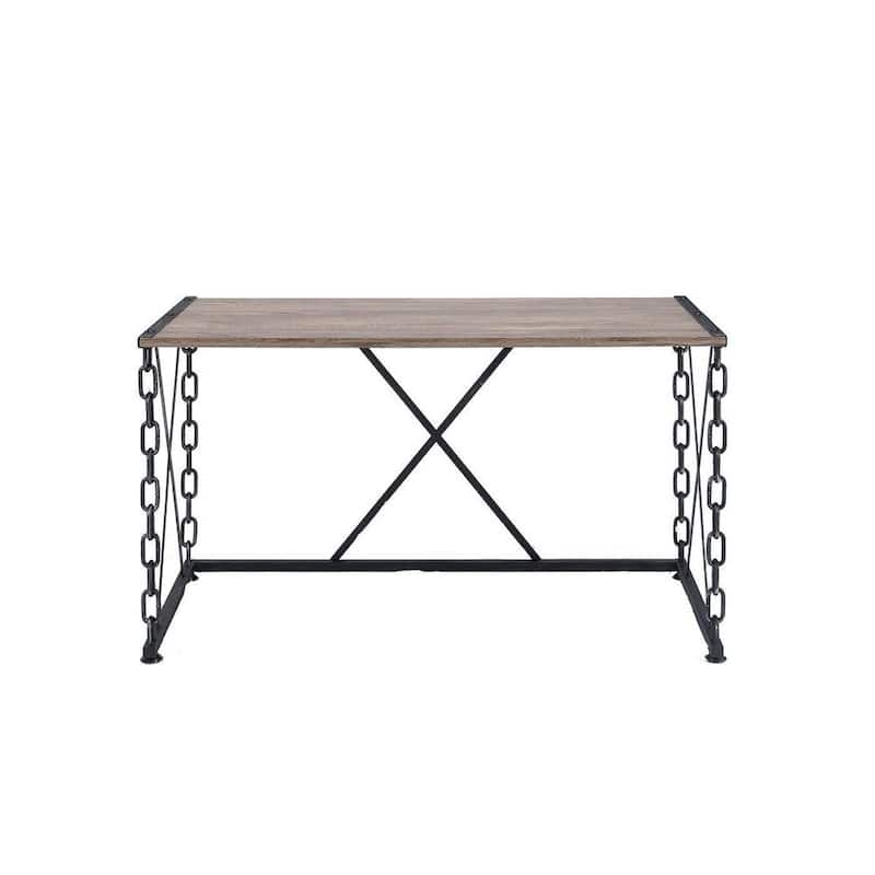 24 in. W. Rectangular Dark Beige Wood and Metal Frame Writing Desk Computer Desk with 3 X Frame, Metal Chain Frame