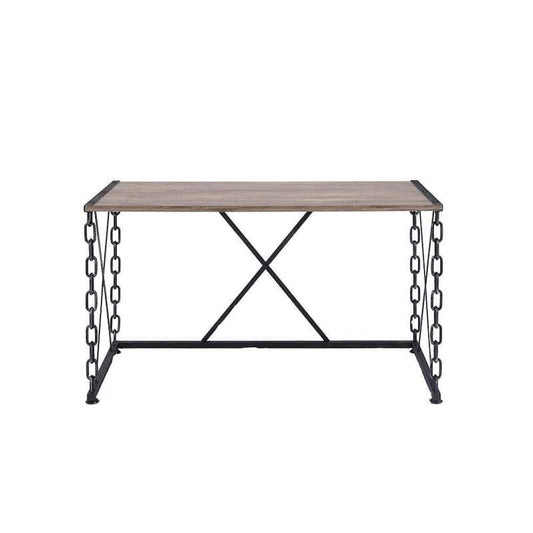 24 in. W. Rectangular Dark Beige Wood and Metal Frame Writing Desk Computer Desk with 3 X Frame, Metal Chain Frame