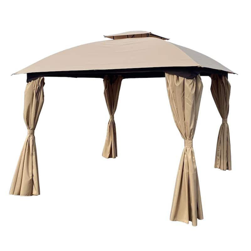 10 ft. x 10 ft. Beige Outdoor Patio Garden Gazebo Tent With Mosquito Net