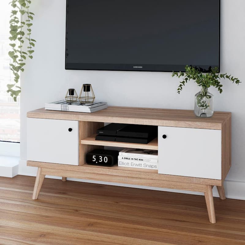 Scandi 43 in. Beige TV Stand Fits TV's up to 50 in. with Cable Management and Wooden Legs