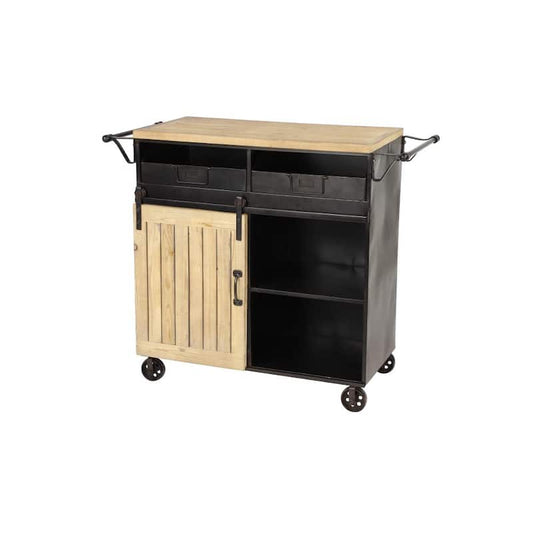 34 in. Black Metal Industrial Kitchen Cart