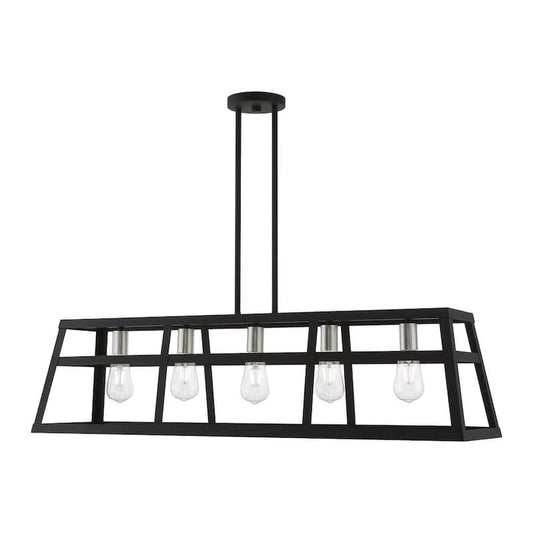 Schofield 5-Light Black Linear Chandelier with Brushed Nickel Accents