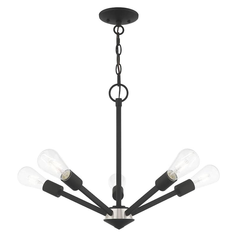 Prague 5 Light Black with Brushed Nickel Accents Chandelier