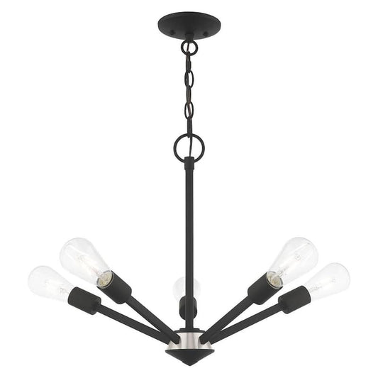 Prague 5 Light Black with Brushed Nickel Accents Chandelier