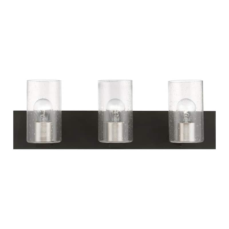 Zurich 23.5 in. 3-Light Black Vanity Light with Brushed Nickel Accents and Clear Seeded Glass Shades