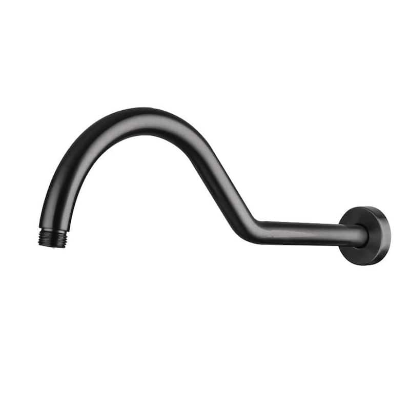 17 in. Shower Arm Solid Brass S Shape Shower Bar Extender Reach Gooseneck in Black