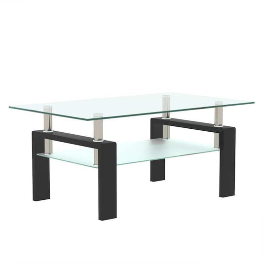 39.37 in. Black Rectangle Glass Coffee Table with Storage