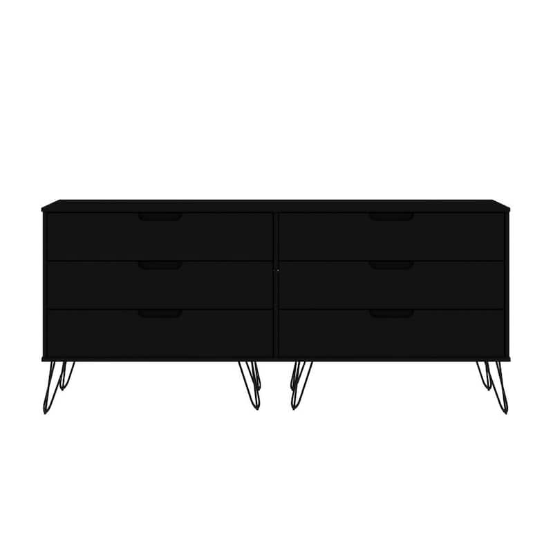 Rockefeller 6-Drawer Black Double Low Dresser (30.24 in. H x 69.72 in. W x 19.02 in. D)