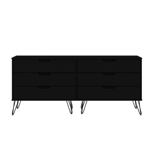 Rockefeller 6-Drawer Black Double Low Dresser (30.24 in. H x 69.72 in. W x 19.02 in. D)