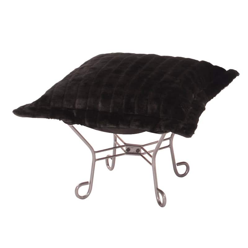 Scroll Puff Ottoman With Cover, Titanium Frame, Mink Black