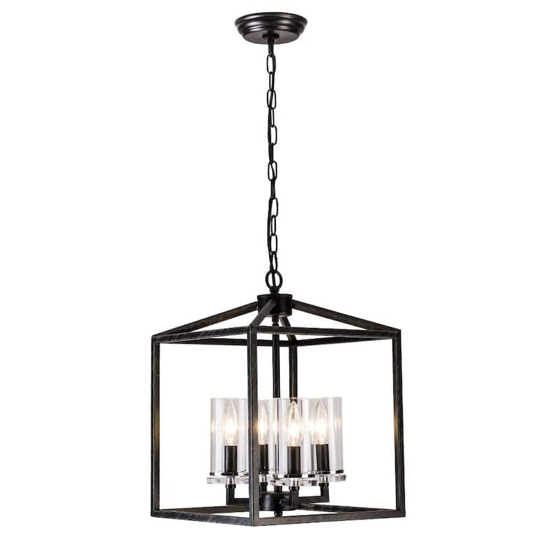 Springfield 4-Light Black Lantern Square/Rectangle Chandelier with Wrought Iron Accents