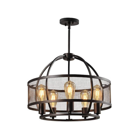 St Paul 5 -Light Black Unique Drum Chandelier