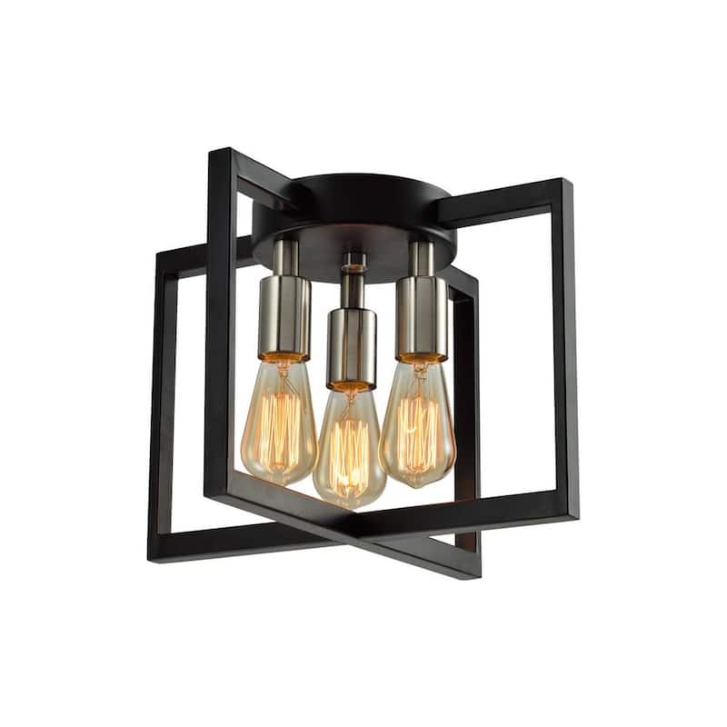 Santa Fe 3-Light 14.57 in. Black Unique/Statement Square/Rectangle Flush Mount