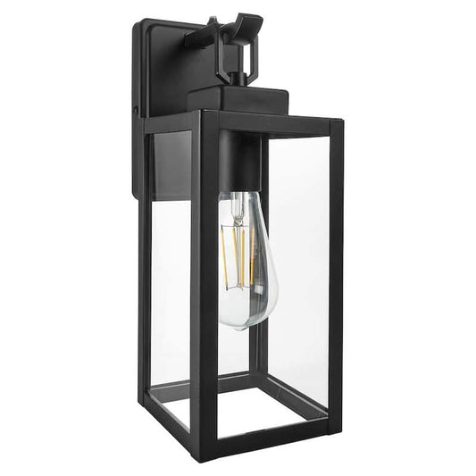 1-Light Black LED Outdoor Wall Lantern Sconce with Dusk to Dawn Sensor