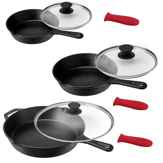 Pre-Seasoned 9-Piece Cast Iron Skillet with Lids