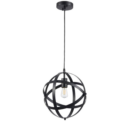 1-Light Black Retro Industrial Globe Pendant with Open Air Design Metal Shade