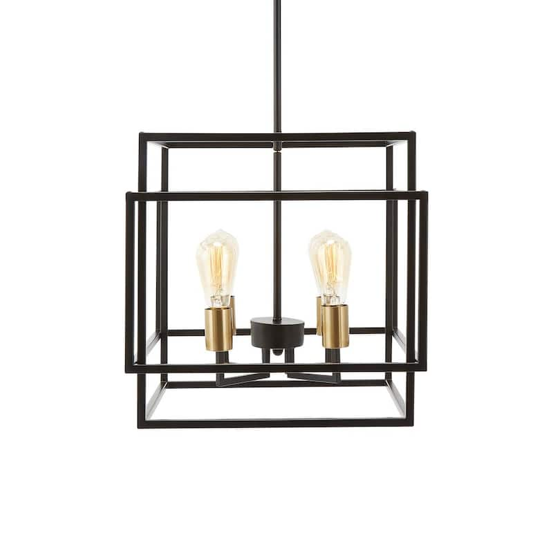 4-Light Black Open Box Pendant Chandelier with Metal Frame