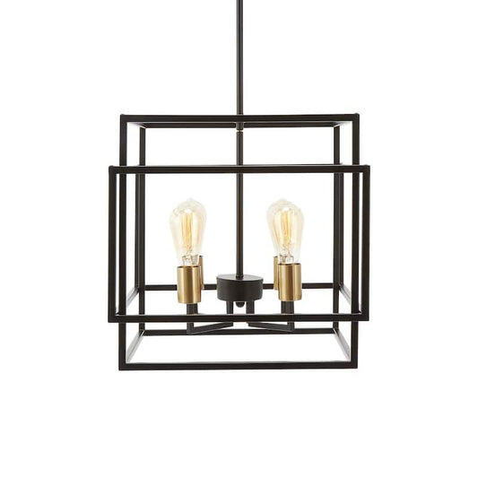 4-Light Black Open Box Pendant Chandelier with Metal Frame