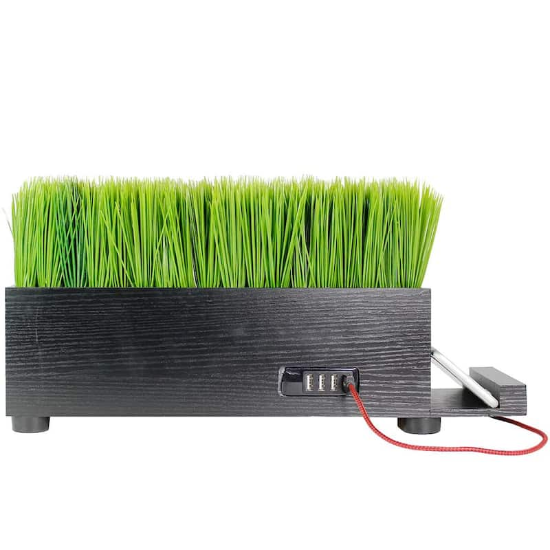 4-Port USB Charging Station Power Plant Artificial Lifelike Grass Black Charging Station