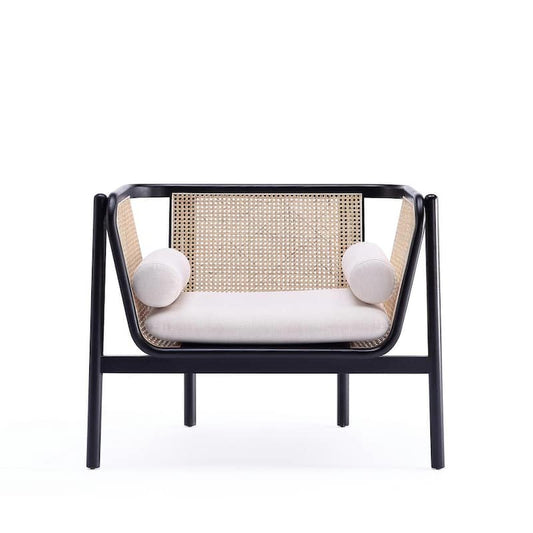 Versailles Black Natural Cane and Cream Accent Armchair