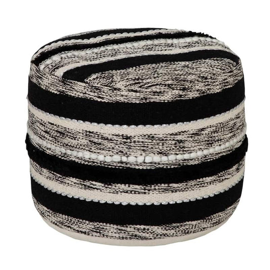 Ombre Design 18 in. x 14 in. Striped Black / White Ottoman Pouf