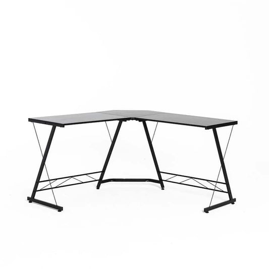 40 in. W Black L Shape Writing Desk with Black Metal Frame