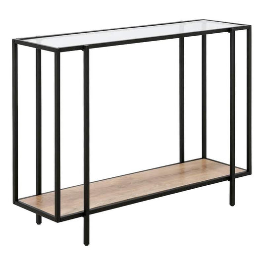 Vireo 42 in. Rectangle Blackened Bronze Glass Console Table with Limed Oak Shelf