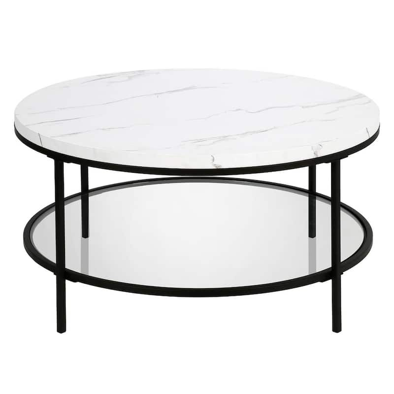 Sivil 36 in. Blackened Bronze Round Faux Marble Coffee Table