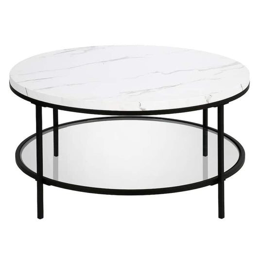 Sivil 36 in. Blackened Bronze Round Faux Marble Coffee Table