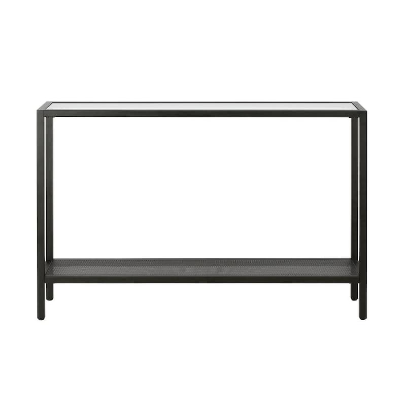 Rigan 46 in. Blackened Bronze Standard Rectangle Glass Console Table with Storage