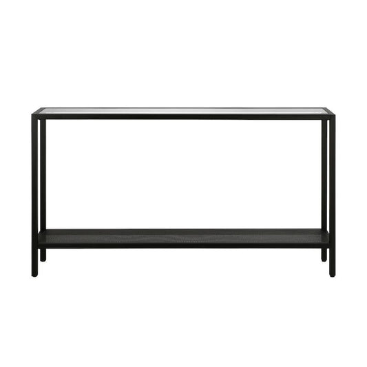 Rigan 55 in. Blackened Bronze/Clear Standard Rectangle Glass Console Table with Storage