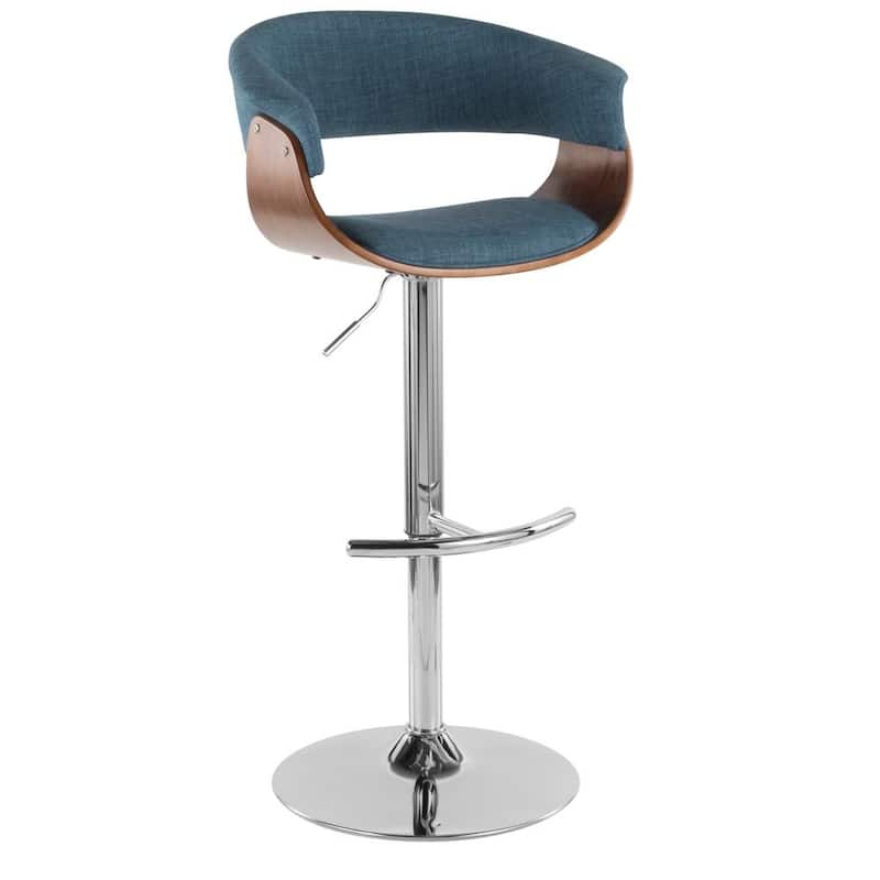 Vintage 32 in. Mod Adjustable Bar Stool in Walnut and Blue