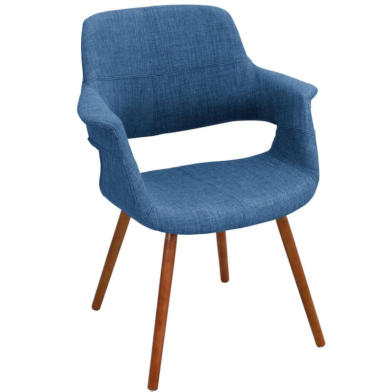 Vintage Flair Walnut and Blue Accent Chair